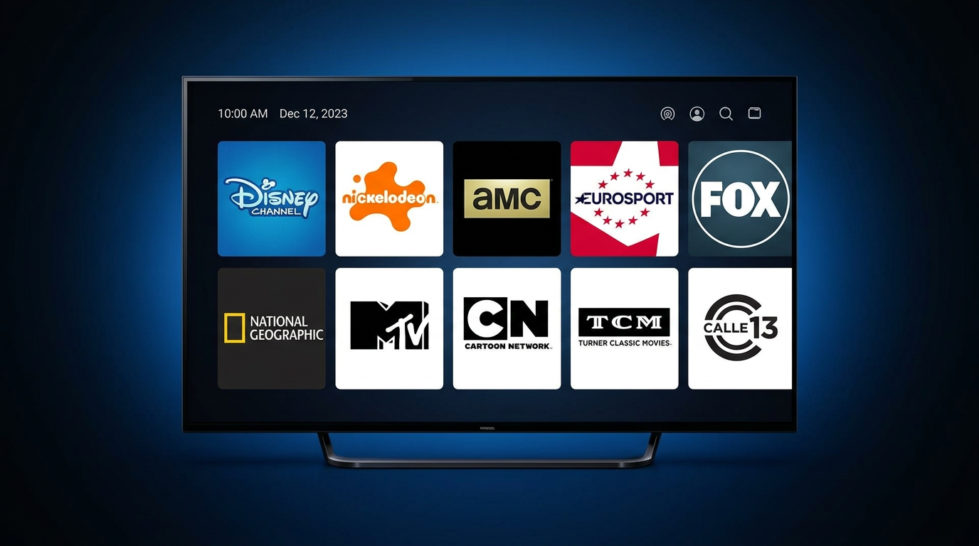TV showing channel and streaming logos